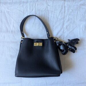 Rachel Zoe Classic Black Shoulder bag with Bull Dog Bag Charm